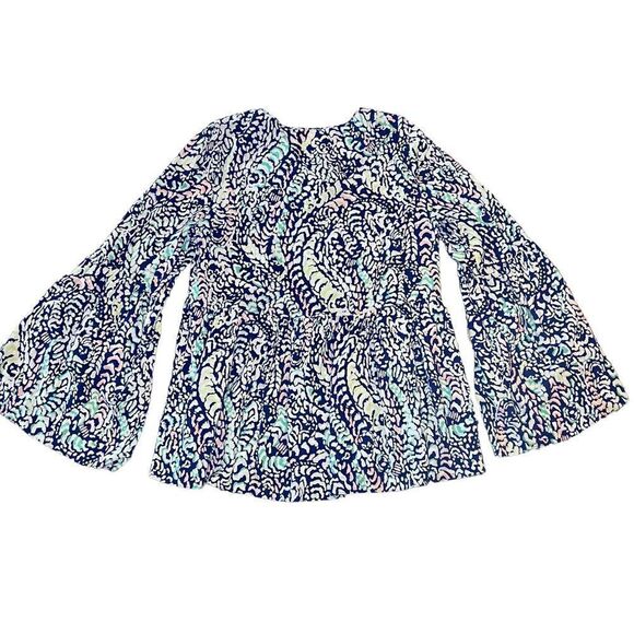 Lilly Pulitzer Kahli Blue Grotto Bell Sleeve Top Size Small ML-114 - Picture 9 of 12